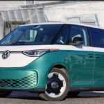 Volkswagen ID. Buzz electric minivan parked on city street