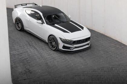 White Ford Mustang in Urban Setting