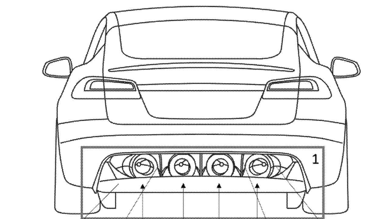 Patent drawing of car rear with four ducted fans