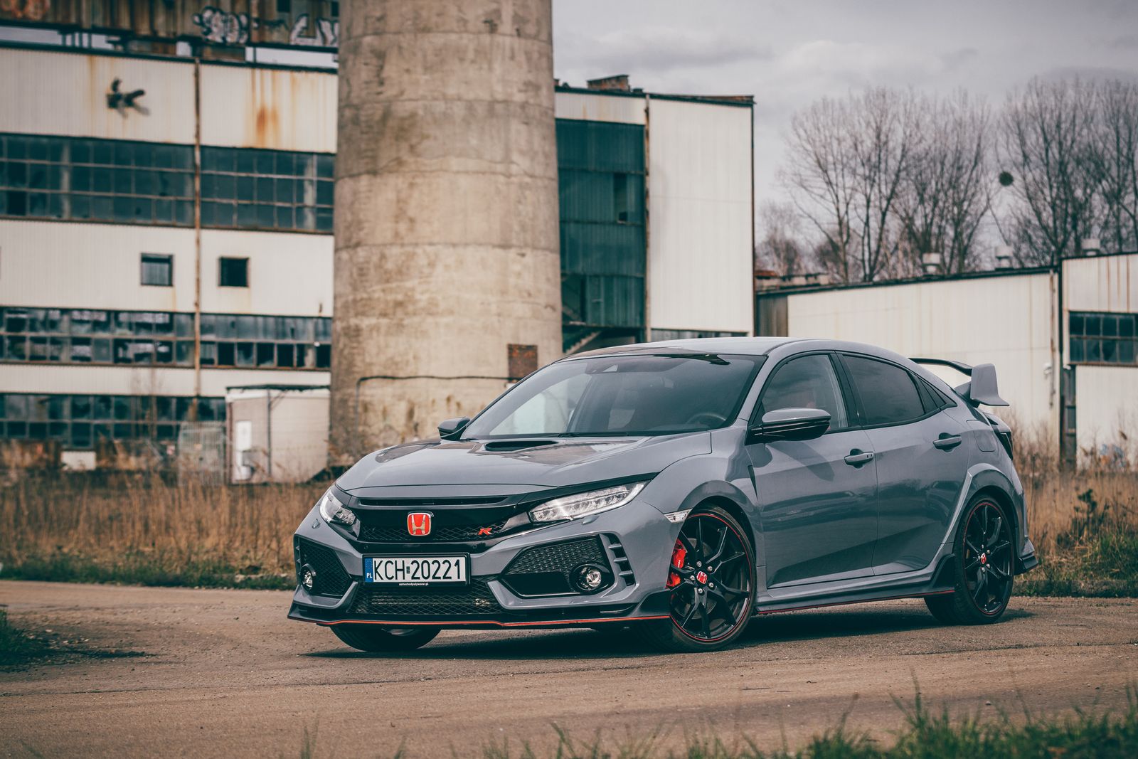 Sports Honda Civic Type R Parked in front of an Industrial Building