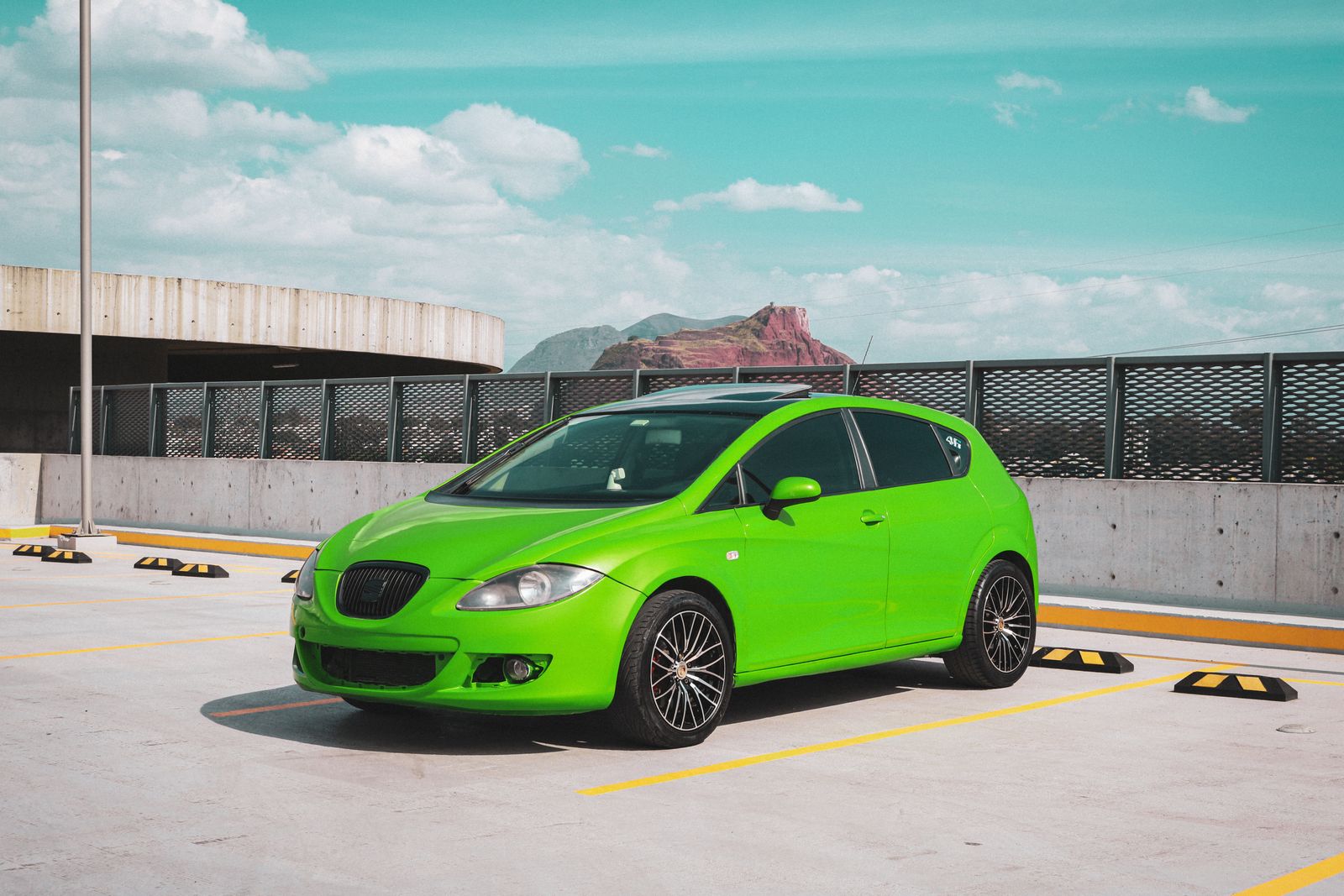 Neon Green Seat Leon Mk2 with Sunroof in the Parking Lot